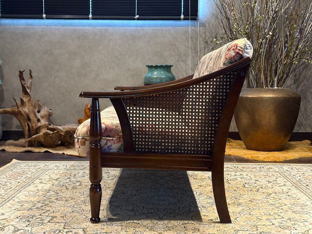 karimoku カリモク 3人掛けソファ 3Pソファ 花柄 ビンテージ nY