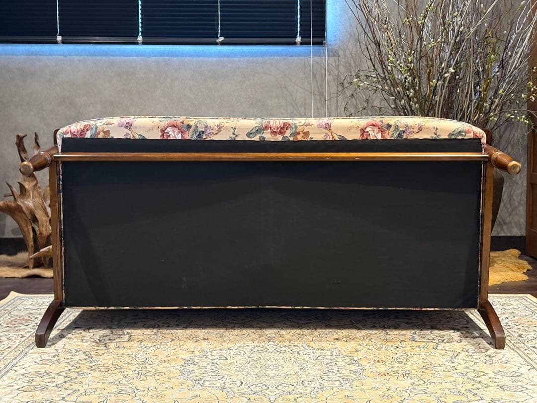 karimoku カリモク 3人掛けソファ 3Pソファ 花柄 ビンテージ nY