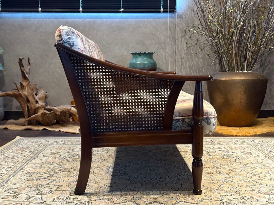 karimoku カリモク 3人掛けソファ 3Pソファ 花柄 ビンテージ nY