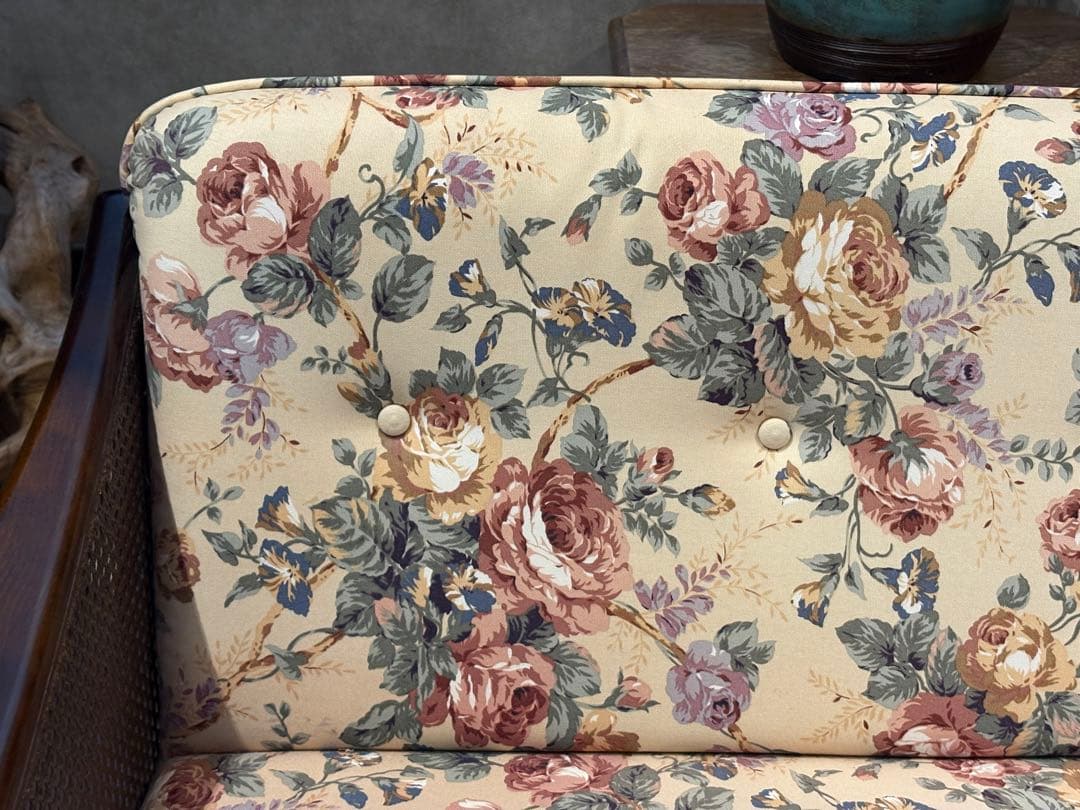 karimoku カリモク 3人掛けソファ 3Pソファ 花柄 ビンテージ nY