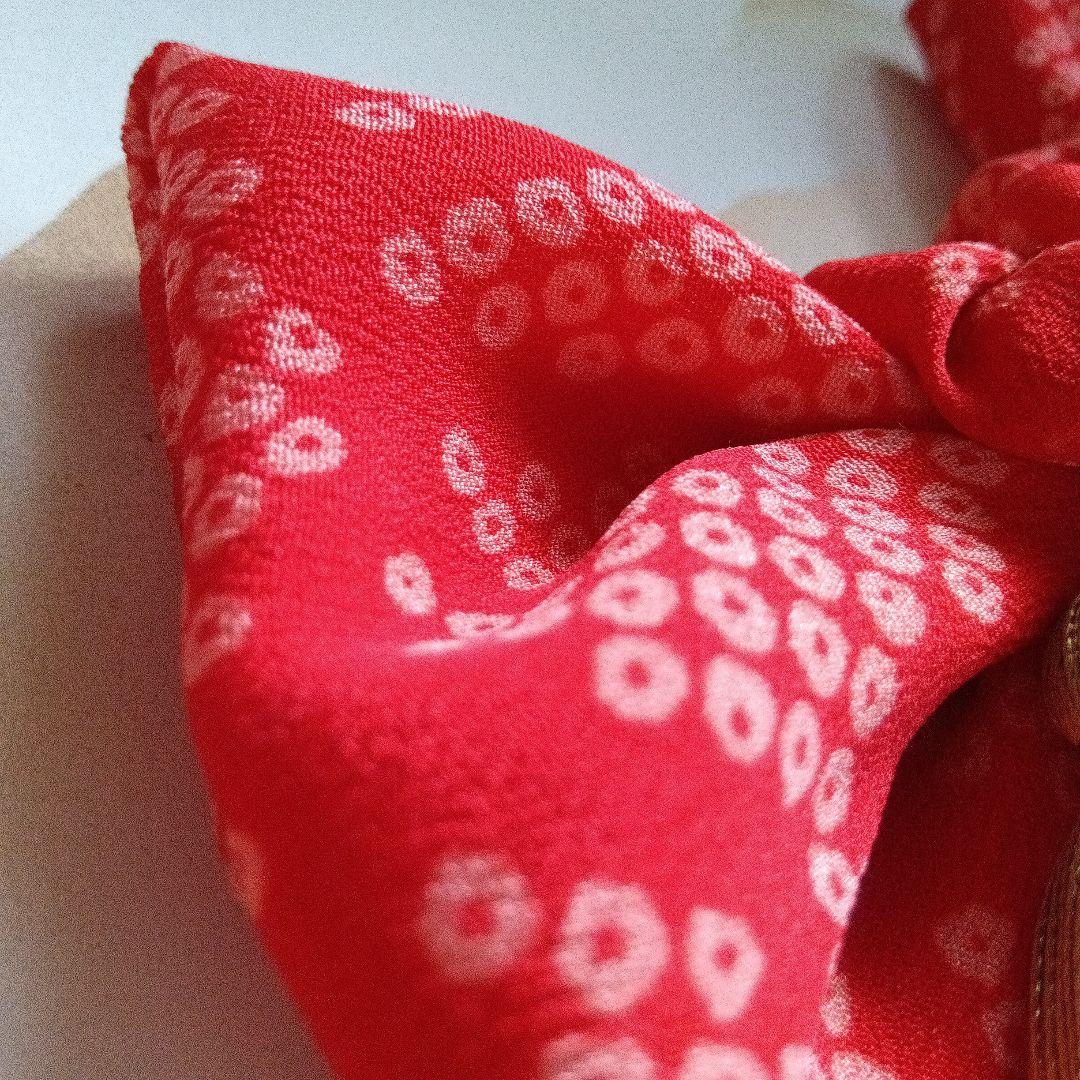 【七五三No.91】りぼん花②金房飾り（朱赤☓鹿の子文様）