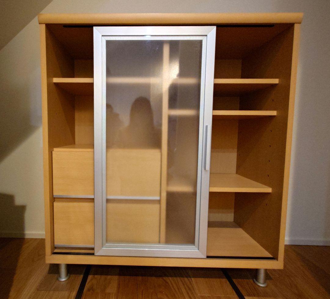 食器棚 引き出し2つ スライドガラス扉付き