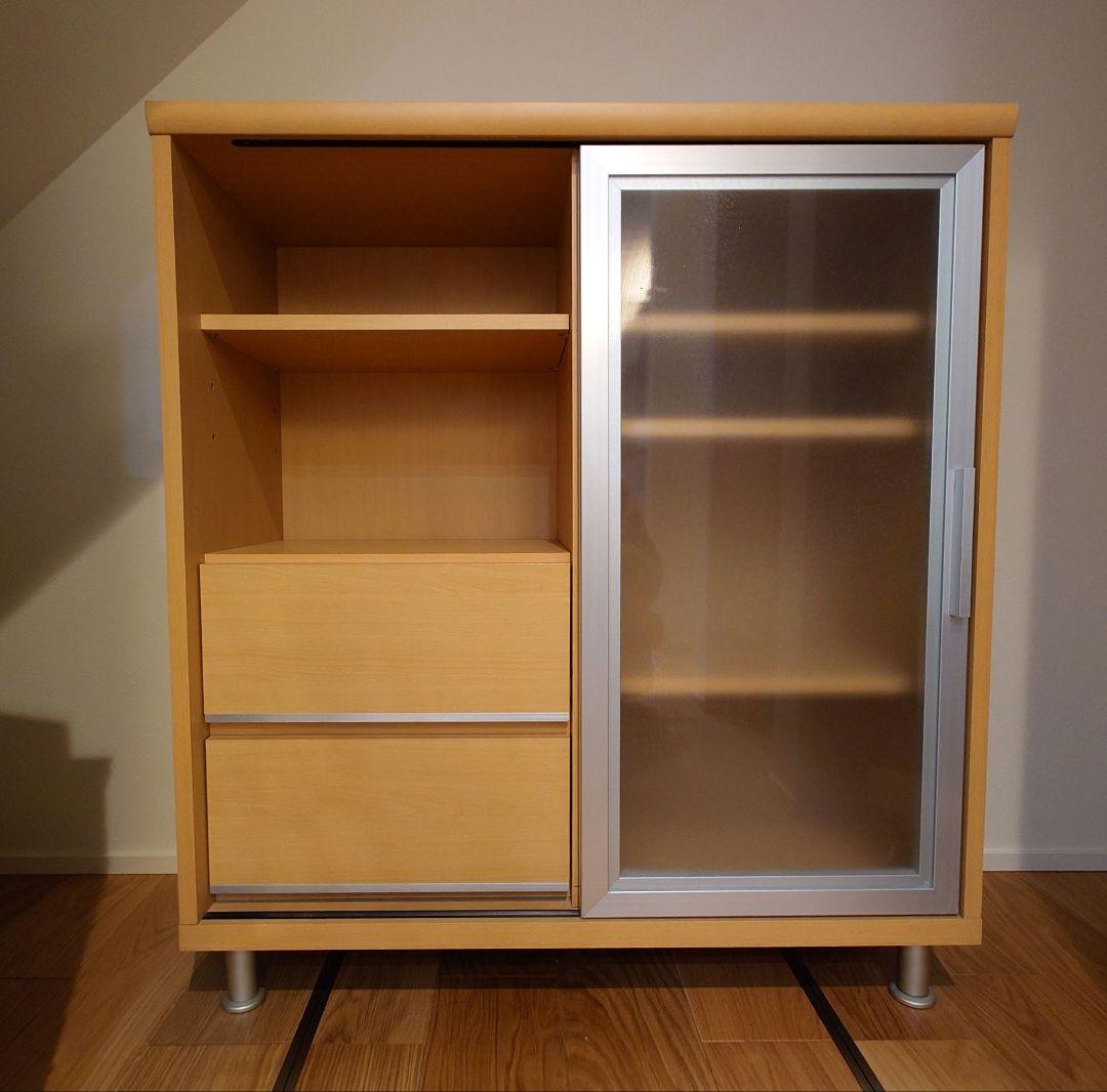 食器棚 引き出し2つ スライドガラス扉付き