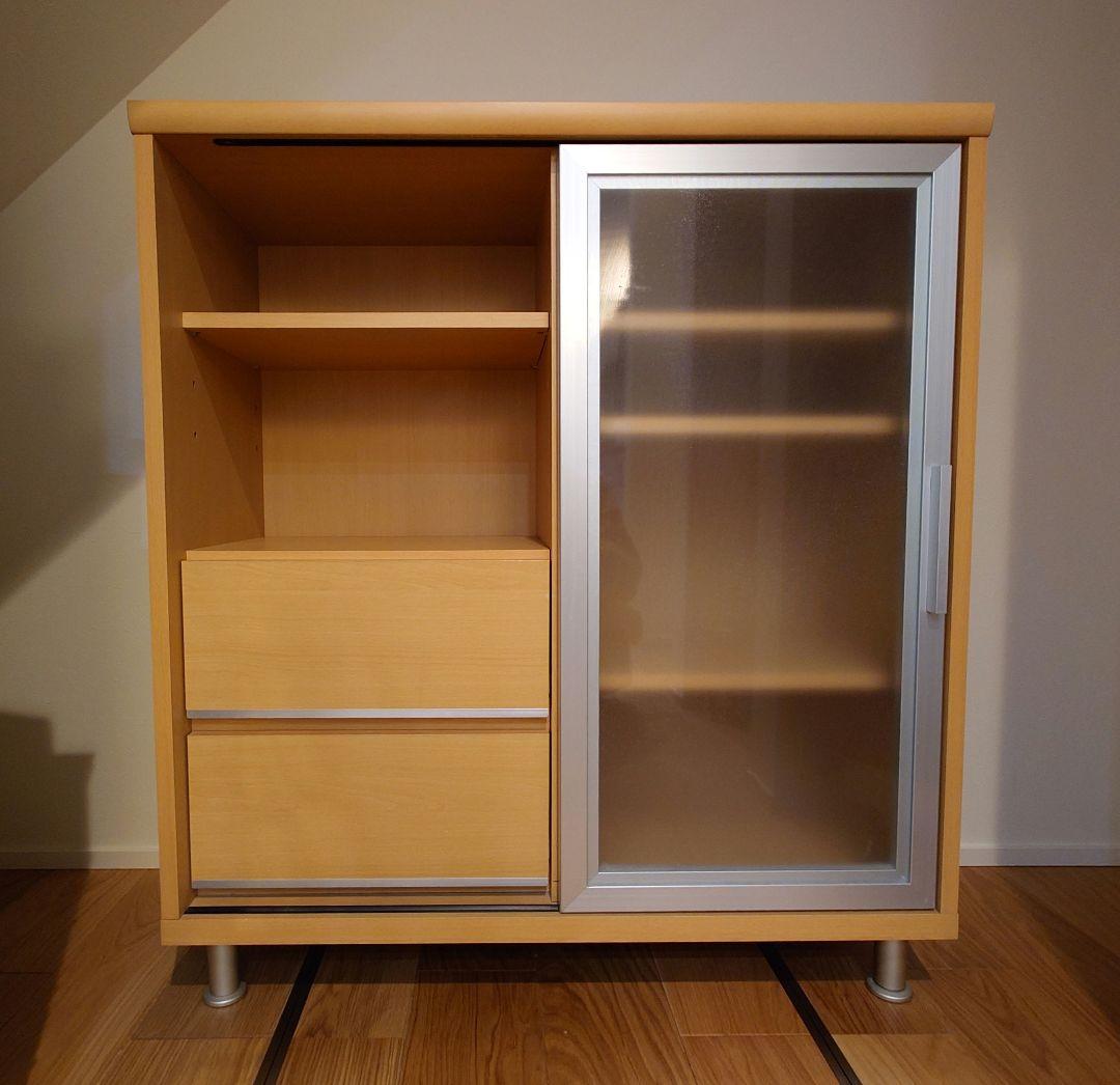 食器棚 引き出し2つ スライドガラス扉付き