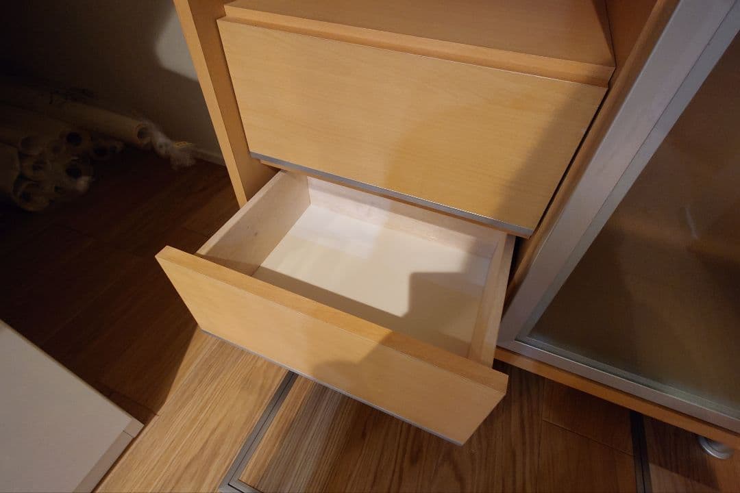 食器棚 引き出し2つ スライドガラス扉付き