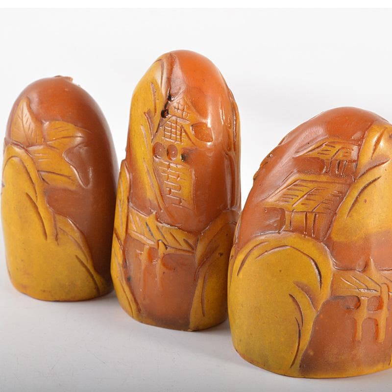 中国　篆刻　玉石寿山石彫刻　山水人物刻　印材　5点　箱付　V　6006