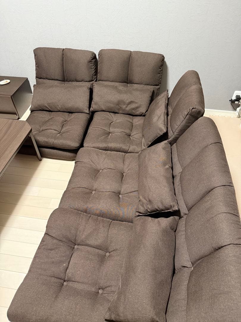 ブラウン コーナーソファ L字型　座椅子