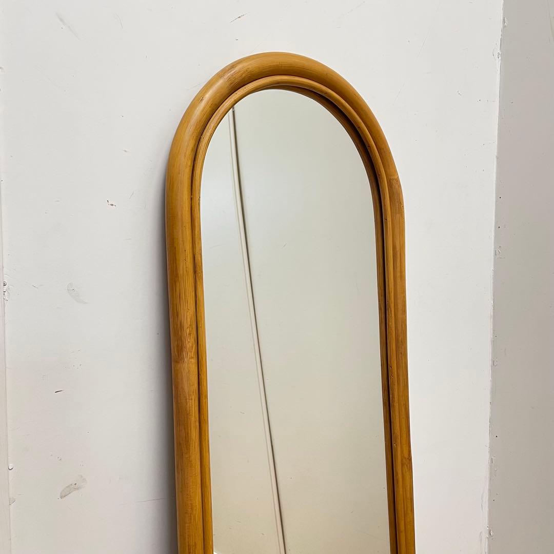 籐ラタン 大型ミラー 鏡 壁掛け アーチ型 全身 姿見 アンティーク ビンテージ