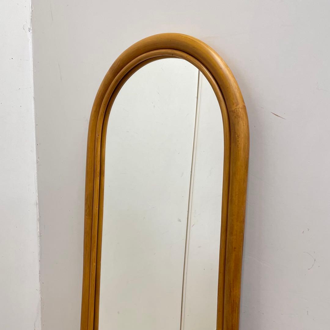 籐ラタン 大型ミラー 鏡 壁掛け アーチ型 全身 姿見 アンティーク ビンテージ