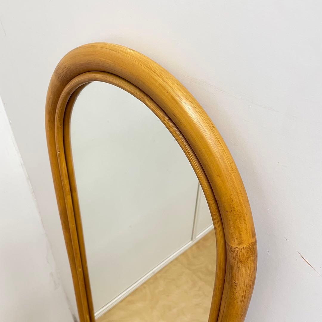 籐ラタン 大型ミラー 鏡 壁掛け アーチ型 全身 姿見 アンティーク ビンテージ