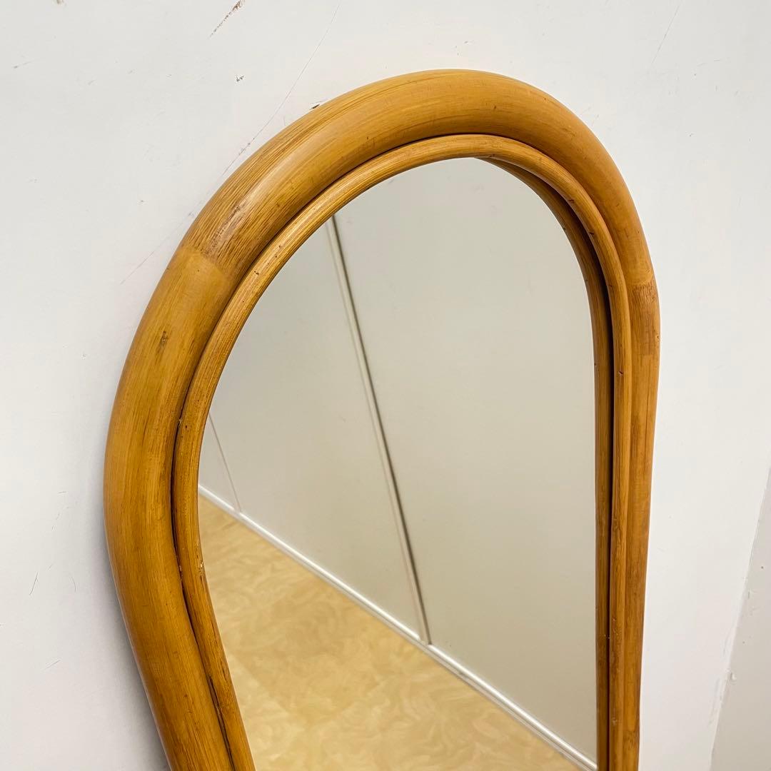 籐ラタン 大型ミラー 鏡 壁掛け アーチ型 全身 姿見 アンティーク ビンテージ