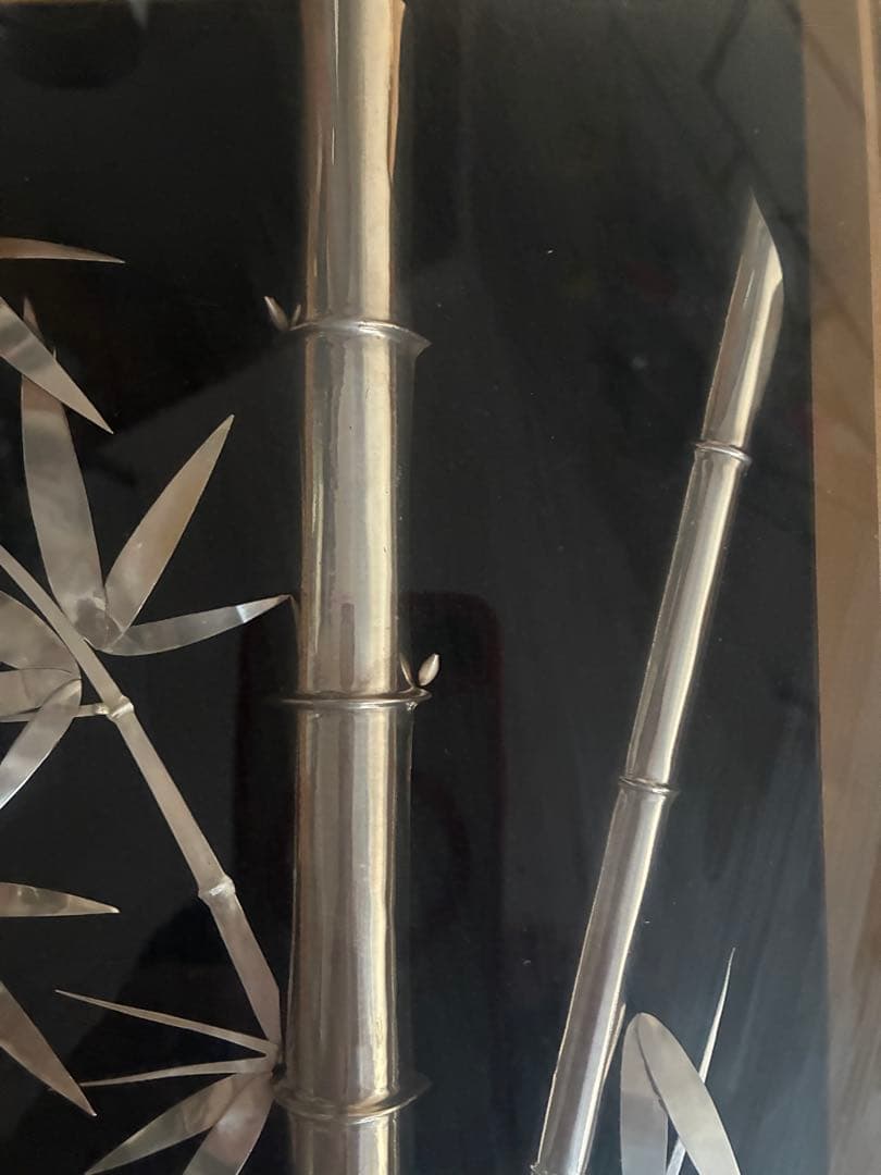 嘉山 作　純銀製 竹モチーフ図（額装）