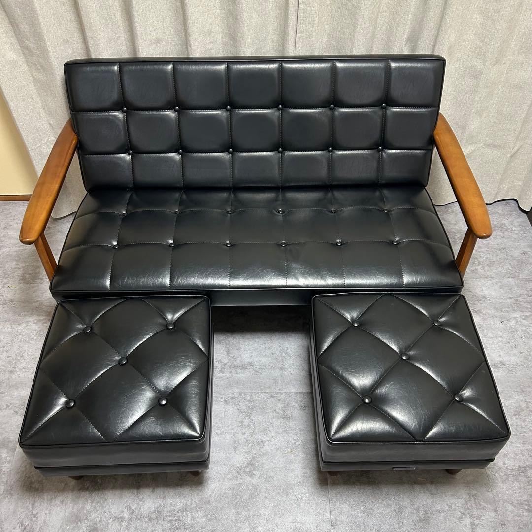 カリモク60 Kチェア2シーター オットマン×2セット ブラック 15万