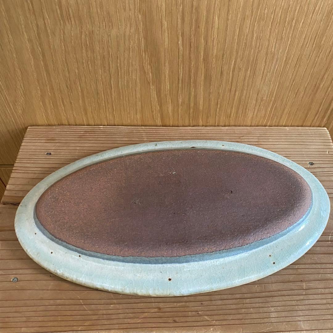 コウホ窯　市野吉記　うさぎ　ブルー　オーバル　皿