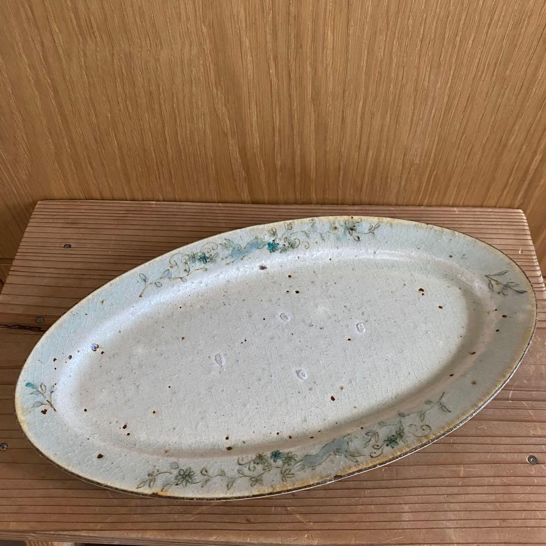 コウホ窯　市野吉記　うさぎ　ブルー　オーバル　皿