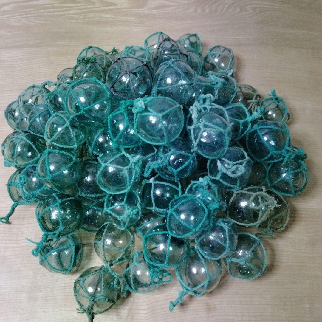 ガラス浮球　浮き玉　ガラス玉　漁具　 １０１個セット　網紐付き