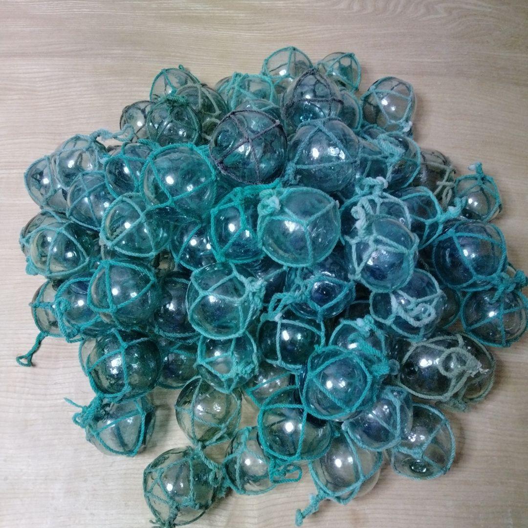 ガラス浮球　浮き玉　ガラス玉　漁具　 １０１個セット　網紐付き