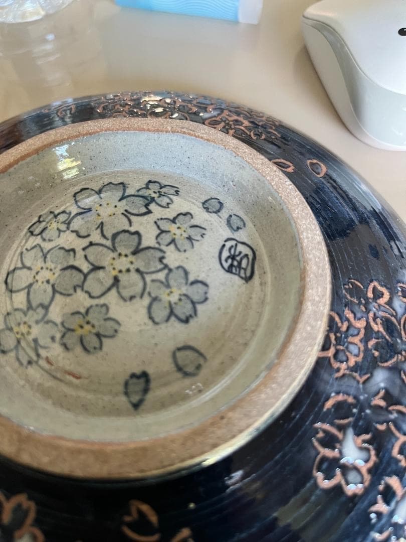 有田焼　桜　丸皿　紺色　藍色　焼き物　陶器　食器　さくら