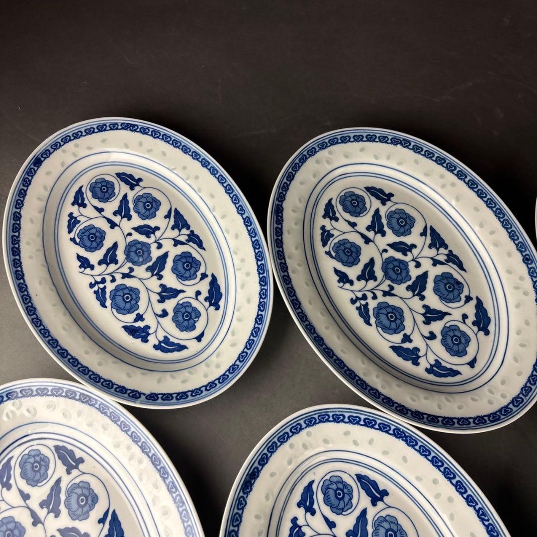 中国　景徳鎮製　蛍　楕円　皿　６客