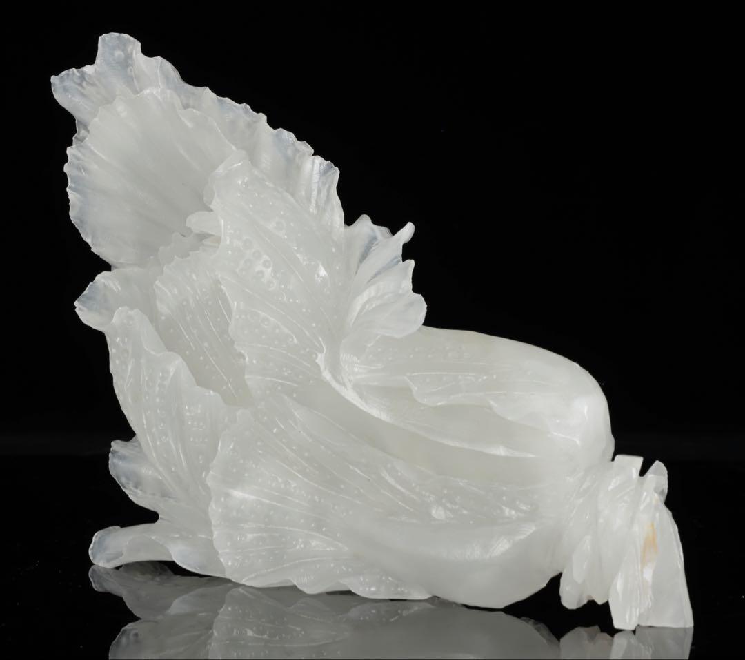 中国美術 白玉彫刻 白菜 置物 飾石 天然石 縁起物 開運 古玩 古美術 骨董品