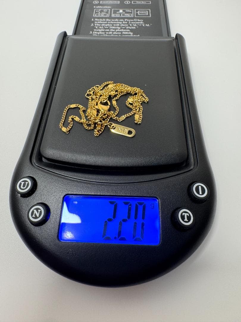 K18ゴールドチェーンネックレス ビーズ装飾付き2.2g