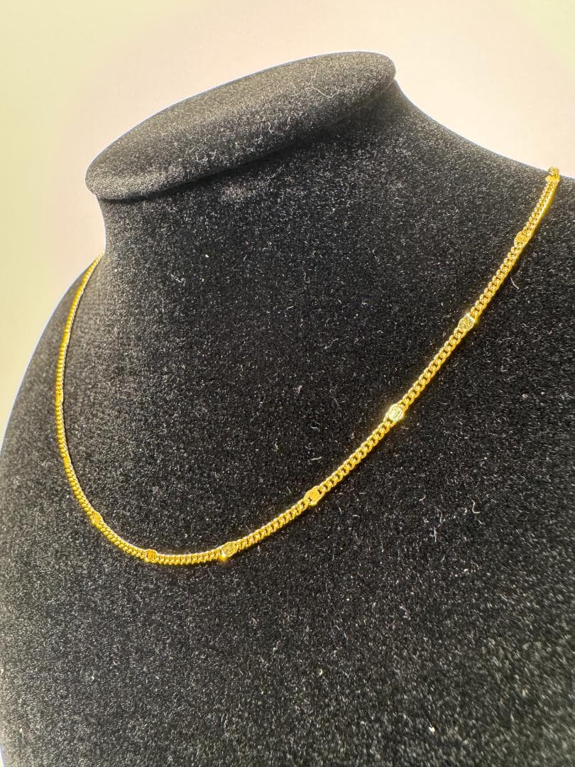 K18ゴールドチェーンネックレス ビーズ装飾付き2.2g