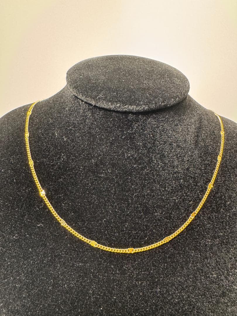 K18ゴールドチェーンネックレス ビーズ装飾付き2.2g