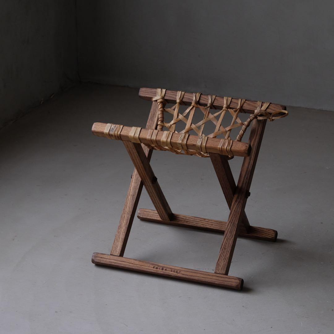 栓材 生革張りフォールディングスツール　折りたたみ椅子 古家具 ヴィンテージ