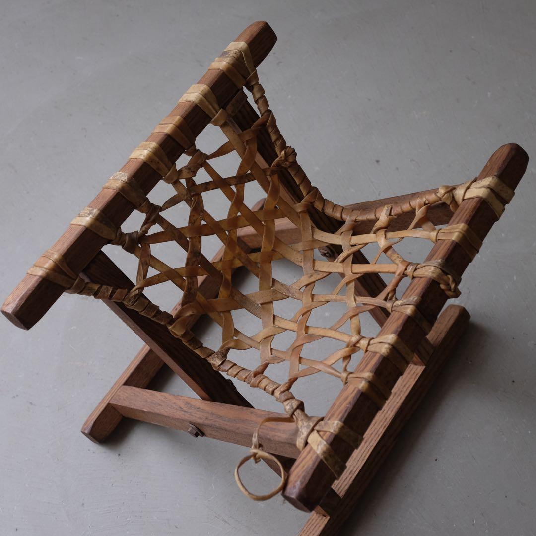 栓材 生革張りフォールディングスツール　折りたたみ椅子 古家具 ヴィンテージ