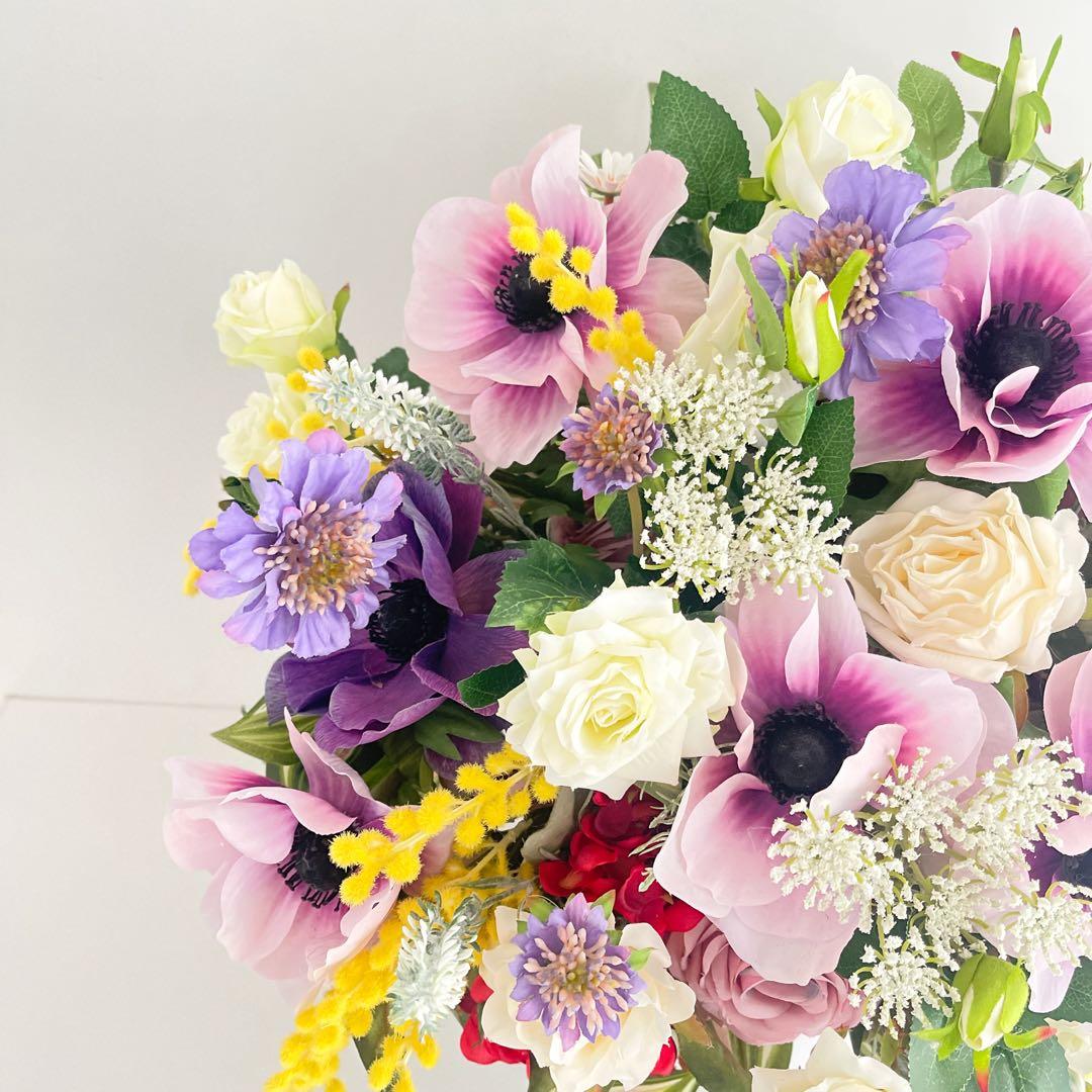 光触媒フラワー アネモネとミモザの春彩ボックスフラワー｜華やか春ギフト 春飾り