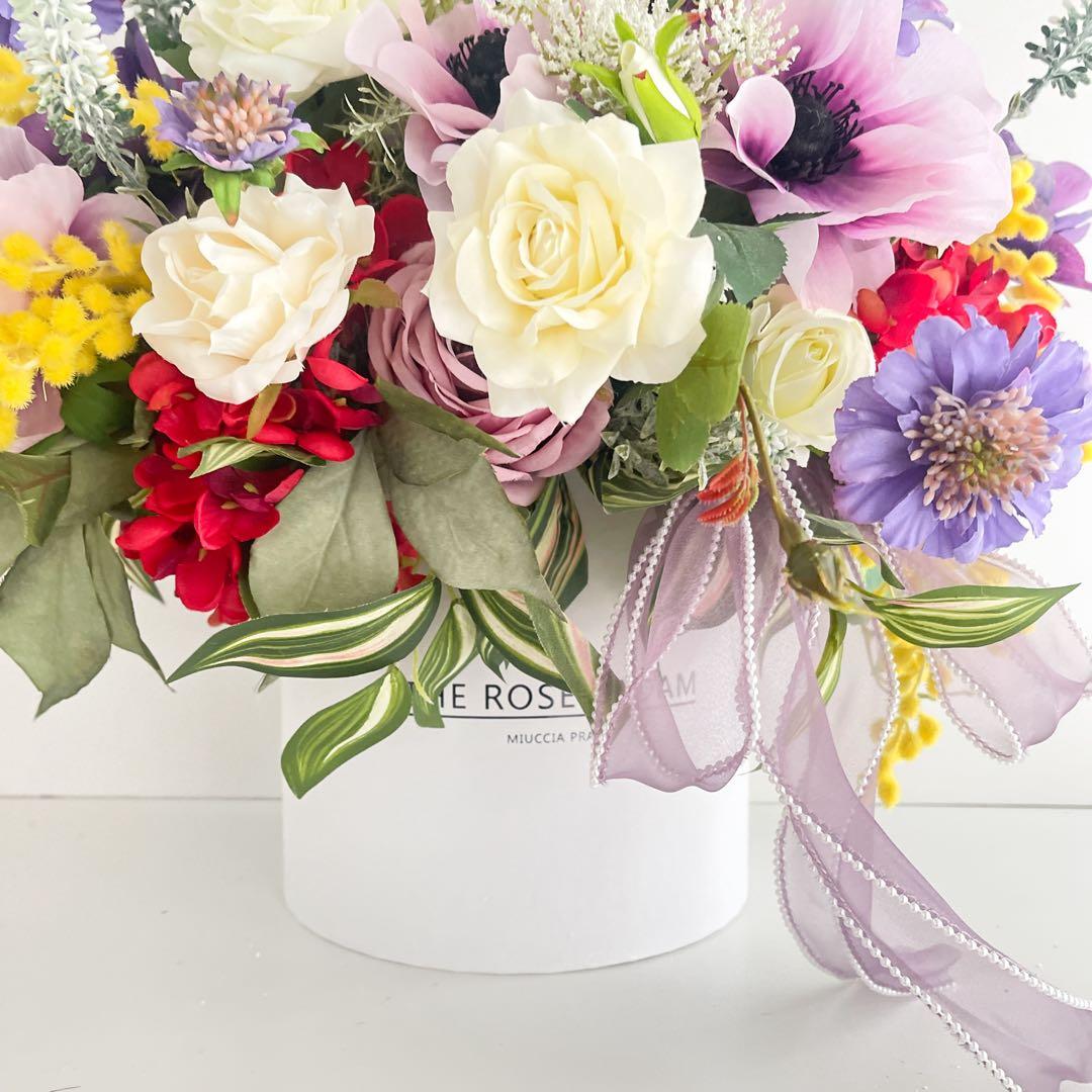 光触媒フラワー アネモネとミモザの春彩ボックスフラワー｜華やか春ギフト 春飾り