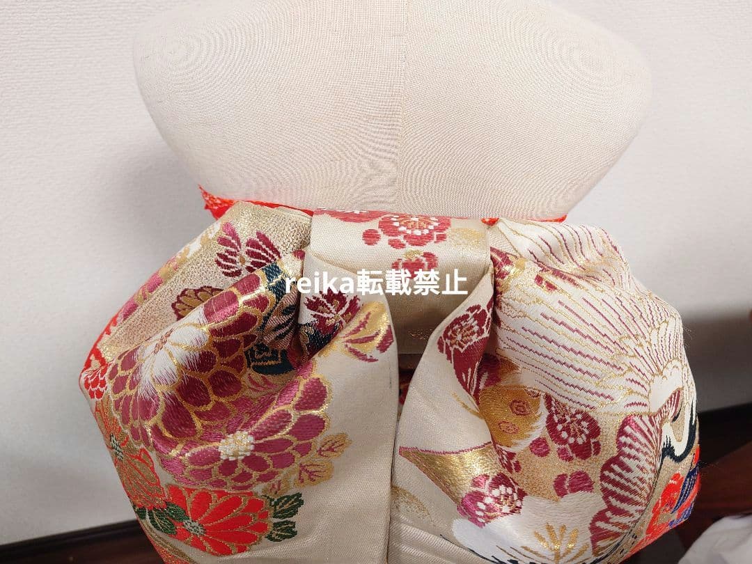 七五三　正絹袋帯からの作り帯　アンティーク　ジュニア帯　鶴　一点物
