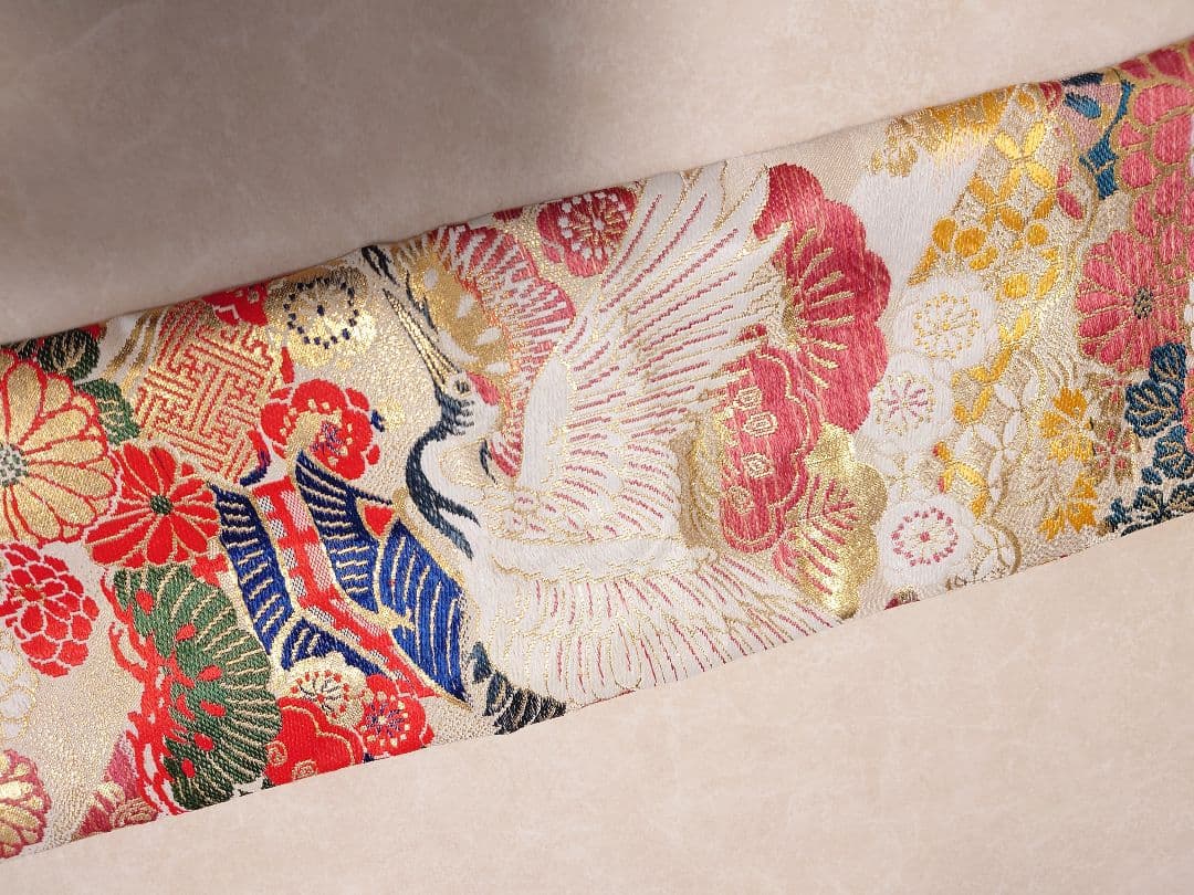 七五三　正絹袋帯からの作り帯　アンティーク　ジュニア帯　鶴　一点物