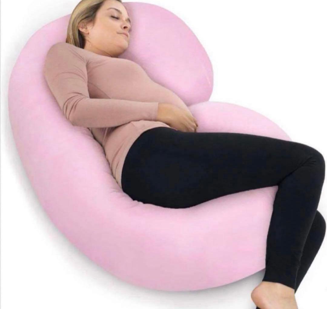 抱き枕 C字型 オーガニック コットン クッション ライトピンク