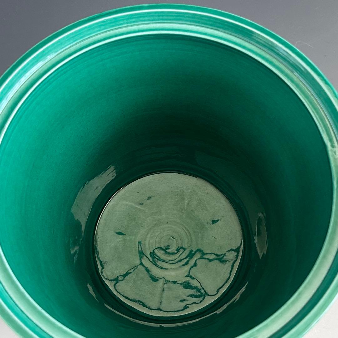 茶道具　青交趾　鶴亀　末広形　水指　平安　永泉　共箱　京焼　棚　茶会　初釜　稽古