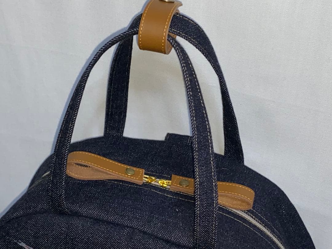 ☆岡山デニム☆トラ猫☆ステンシル☆扇型☆4wayボストンバッグ