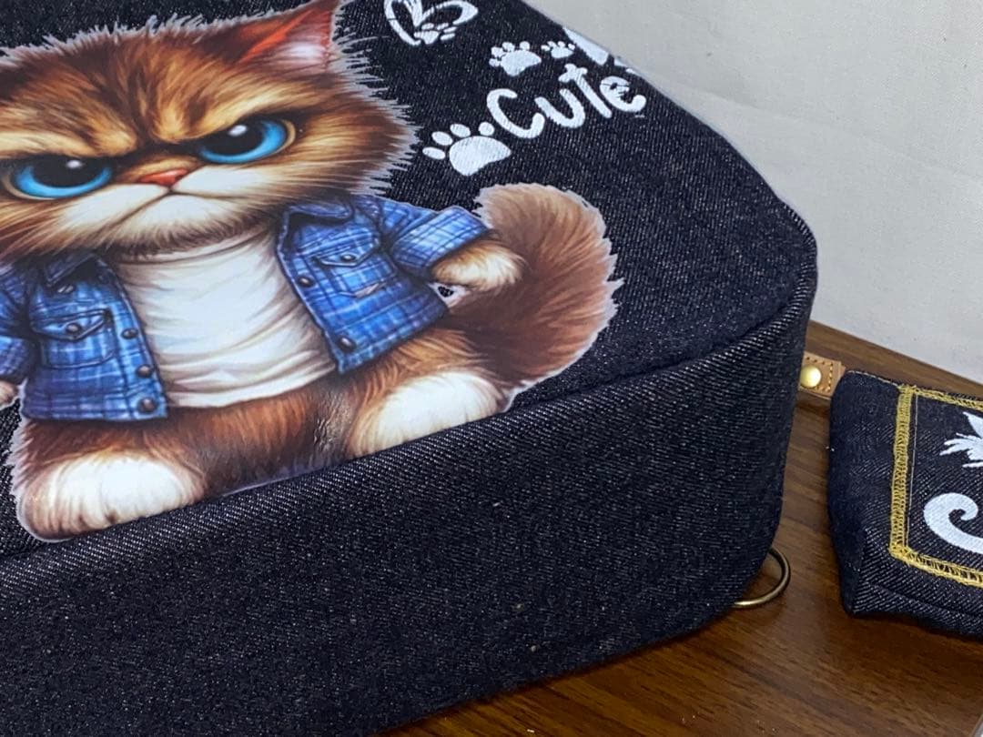 ☆岡山デニム☆トラ猫☆ステンシル☆扇型☆4wayボストンバッグ