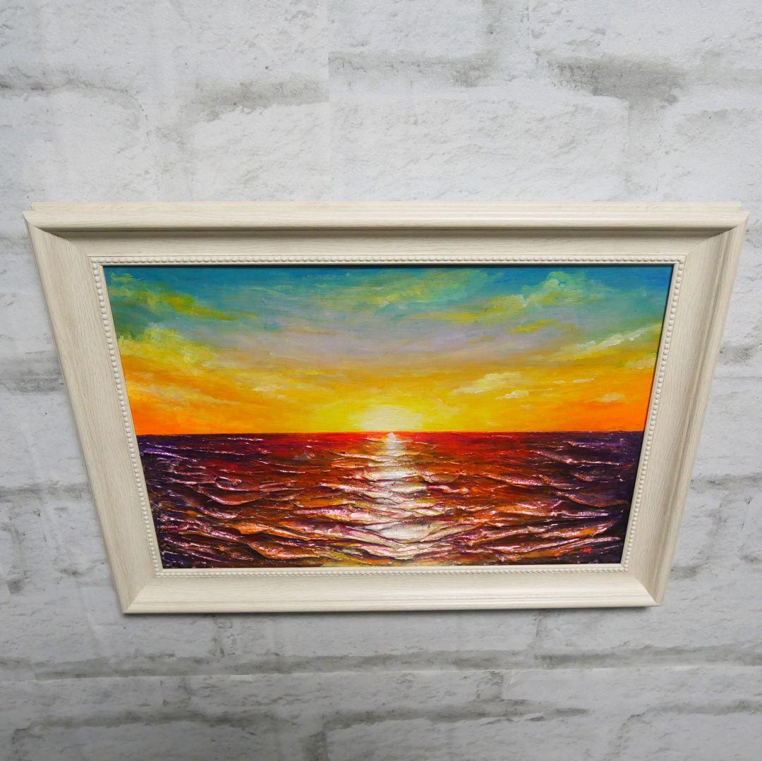 油絵 油彩 油彩画 絵 絵画 【朝日に輝く海】 - メルカリ