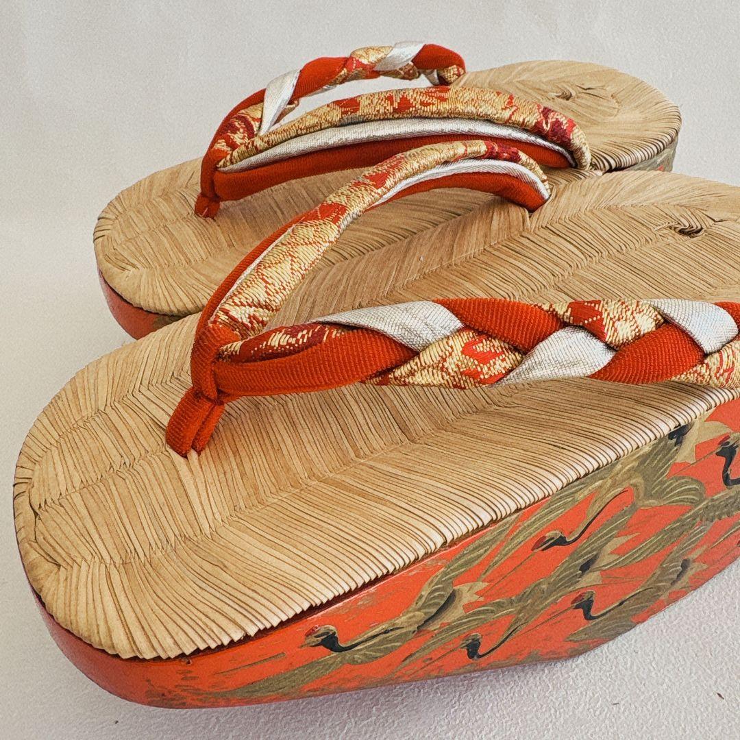 七五三　7歳女の子　ぽっくり　20ｃｍ　鶴　鼻緒三つ編み　中古品　61255