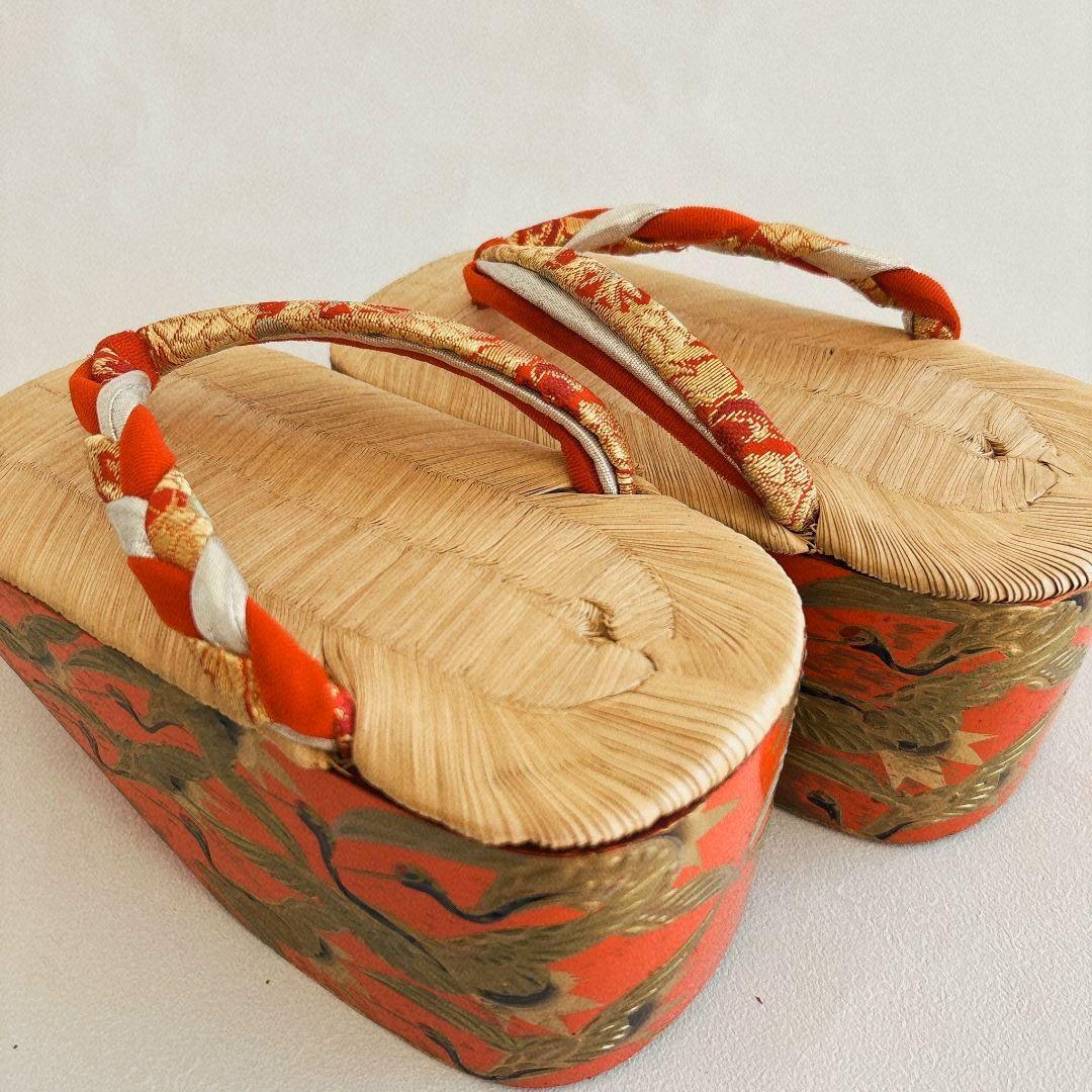 七五三　7歳女の子　ぽっくり　20ｃｍ　鶴　鼻緒三つ編み　中古品　61255