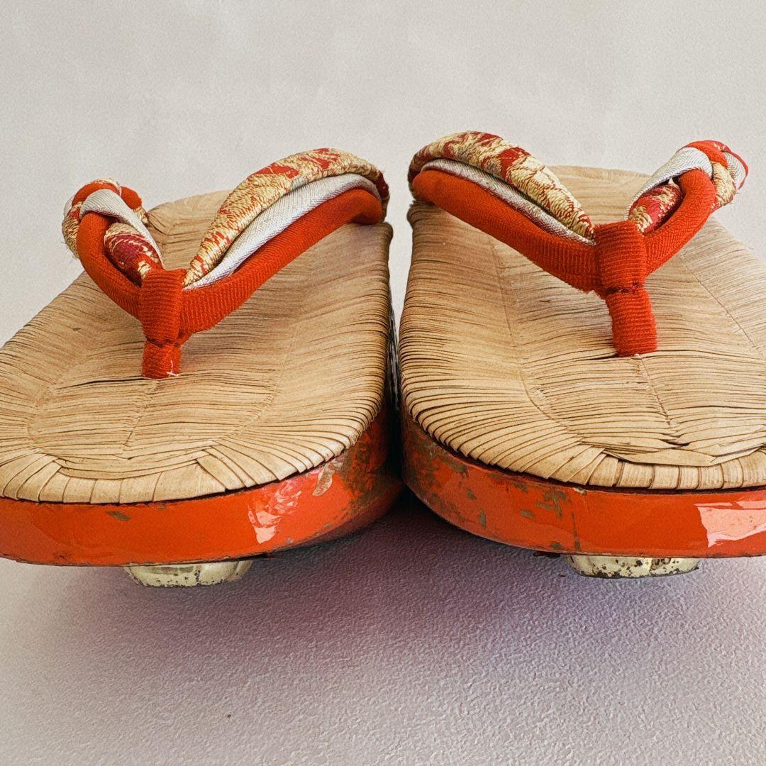 七五三　7歳女の子　ぽっくり　20ｃｍ　鶴　鼻緒三つ編み　中古品　61255