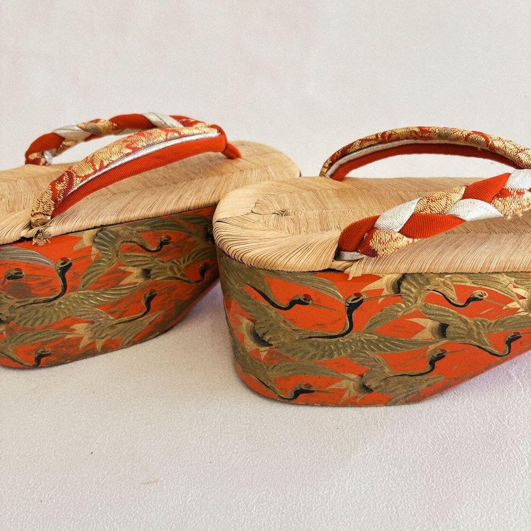 七五三　7歳女の子　ぽっくり　20ｃｍ　鶴　鼻緒三つ編み　中古品　61255