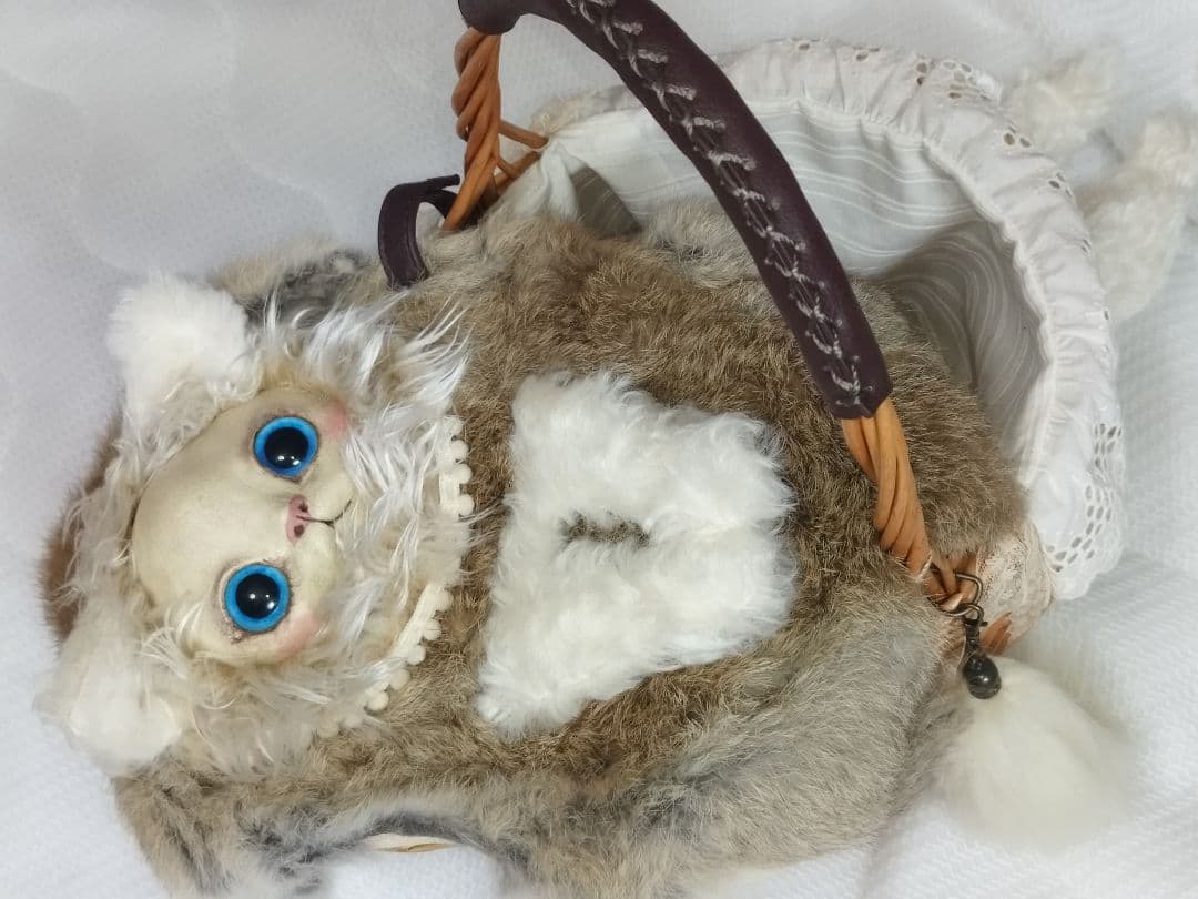 Cuddle a Fluffy 福寿 梨理 作家様 かごバッグ 猫 創作人形