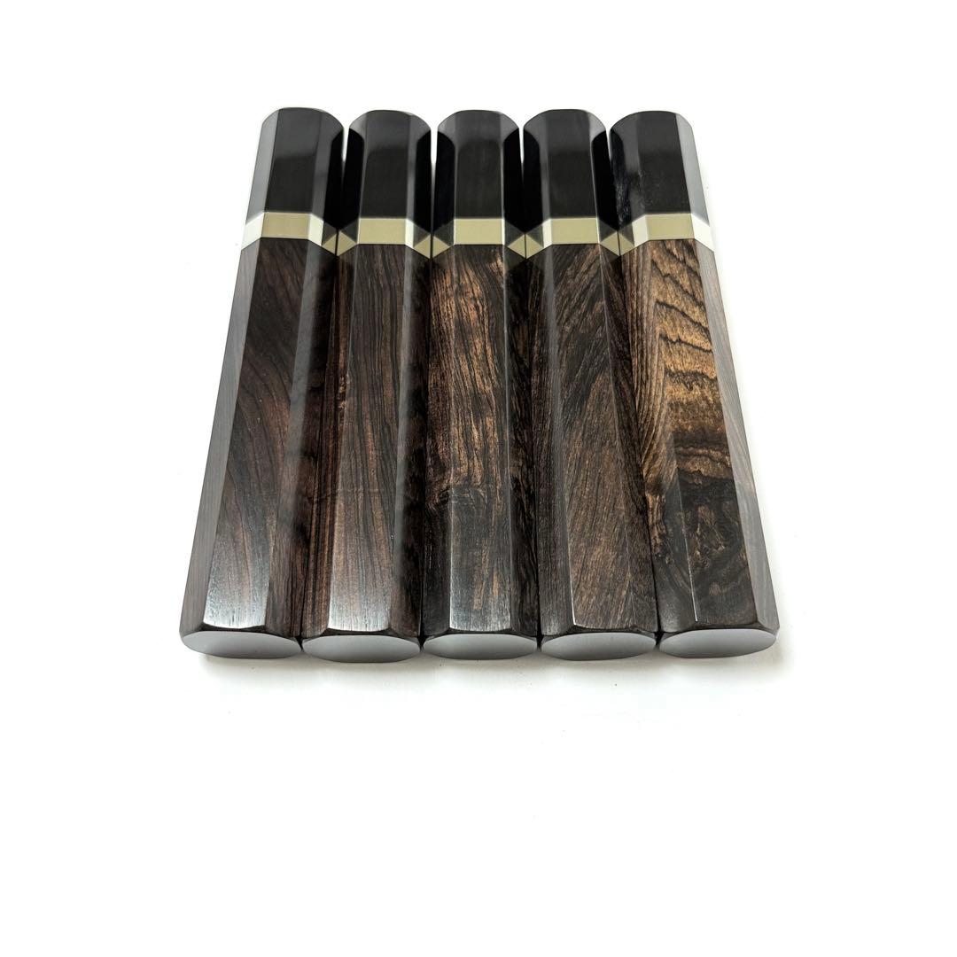 5本セット 銀巻 黒水牛角 菜切6寸 黒檀八角柄 菜切6寸 手作り 包丁の柄