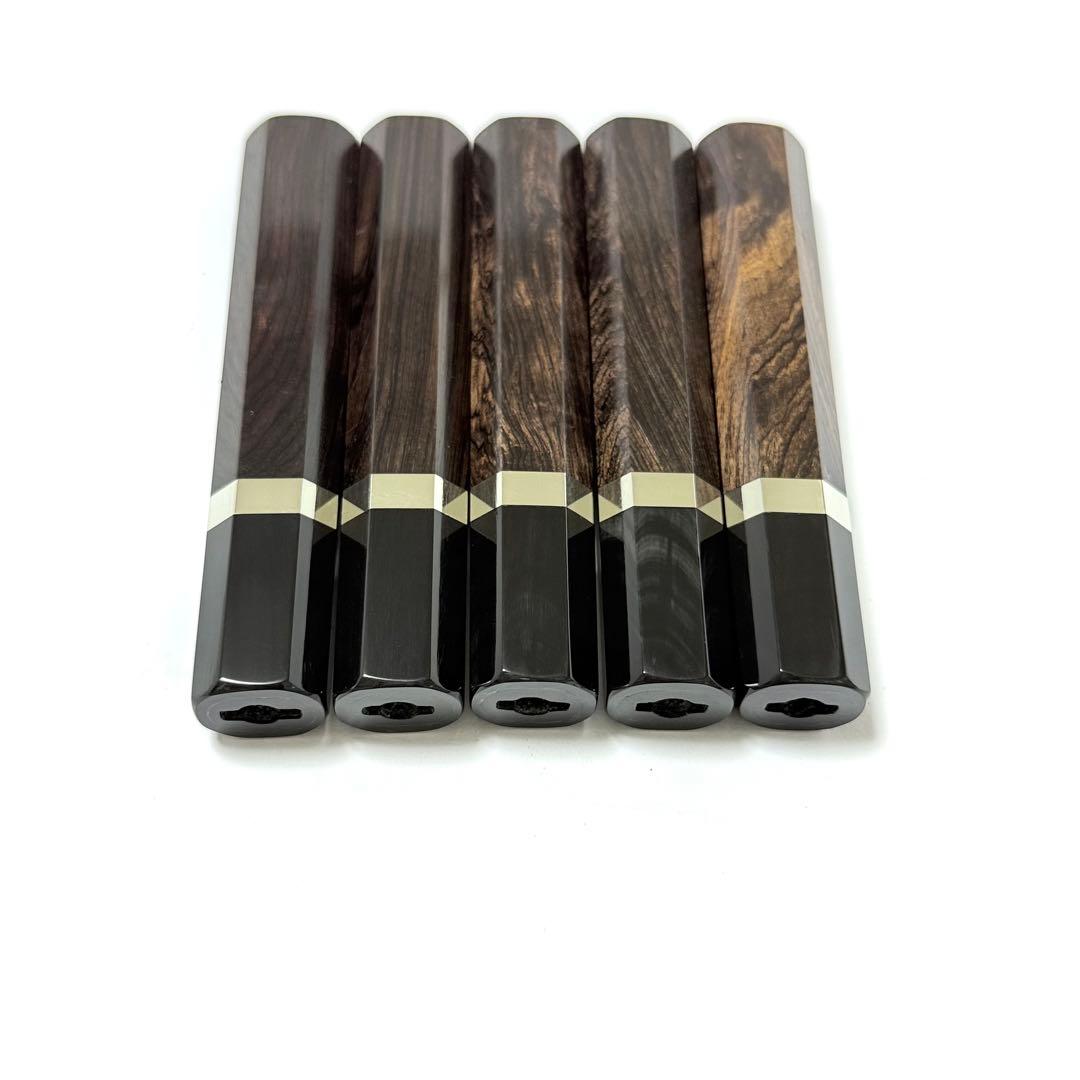 5本セット 銀巻 黒水牛角 菜切6寸 黒檀八角柄 菜切6寸 手作り 包丁の柄