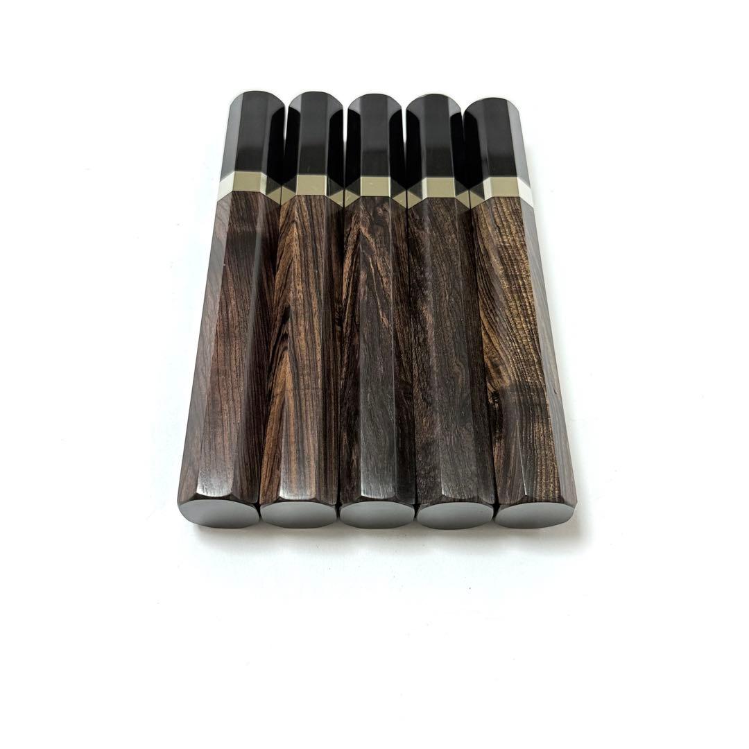 5本セット 銀巻 黒水牛角 菜切6寸 黒檀八角柄 菜切6寸 手作り 包丁の柄