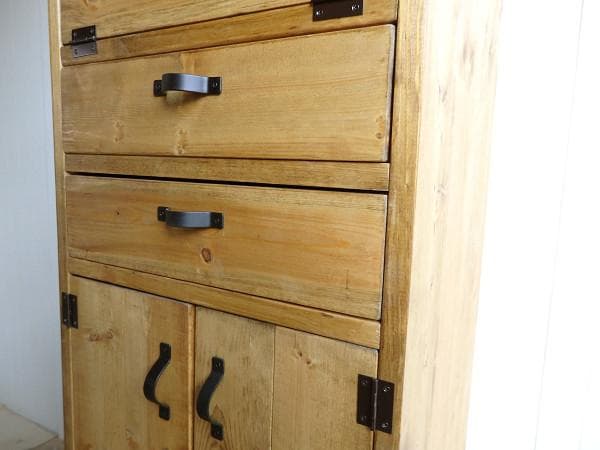 サイズデザインオーダー可1バッタン1扉2引出キャビネットブラウン受注製作