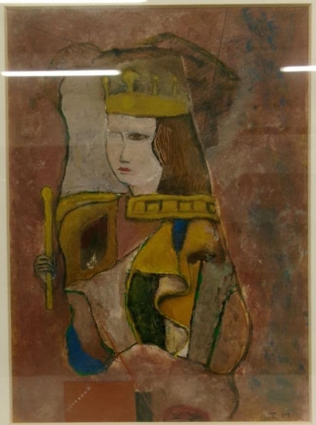 「女王陛下の興行師たちより 」TMサインあり、女性像 油彩 F4 額装