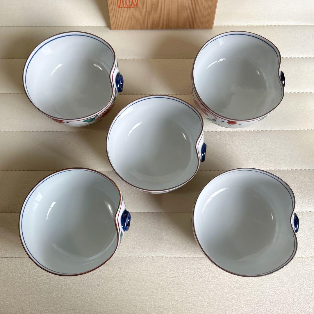 清水焼 美泉作 赤絵 小鉢揃 5枚セット 変形鉢 色絵 古伊万里 呑水 煮物