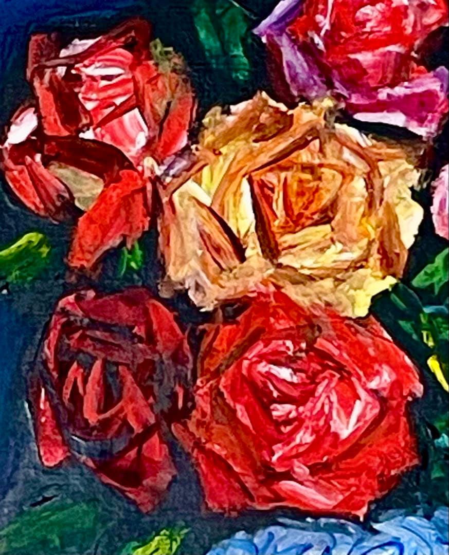 【おめで鯛さま専用】中川力　真作「ばら」 油彩3号　薔薇図傑作　表サイン